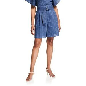ADEAM Pinstripe Safari Bermuda Shorts Size 2 High Rise Linen Belted Wide Leg